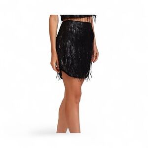 Avec Les Filles Black Fringe Mini Skirt